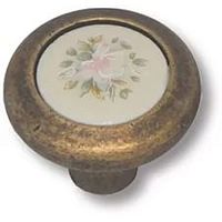 9851-831 BRASS Ручка -кнопка керамика с цветоч.орнаментом,ст.бронза