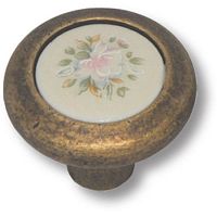 9852-831 BRASS Ручка-кнопка керамика с цветоч.орнаментом,ст.бронза